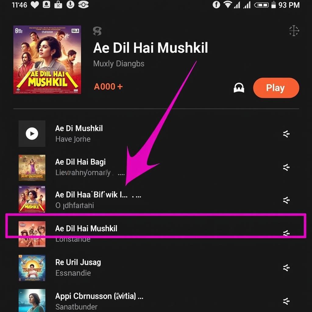 A screenshot of a music platform offering the "Ae Dil Hai Mushkil" soundtrack for download 