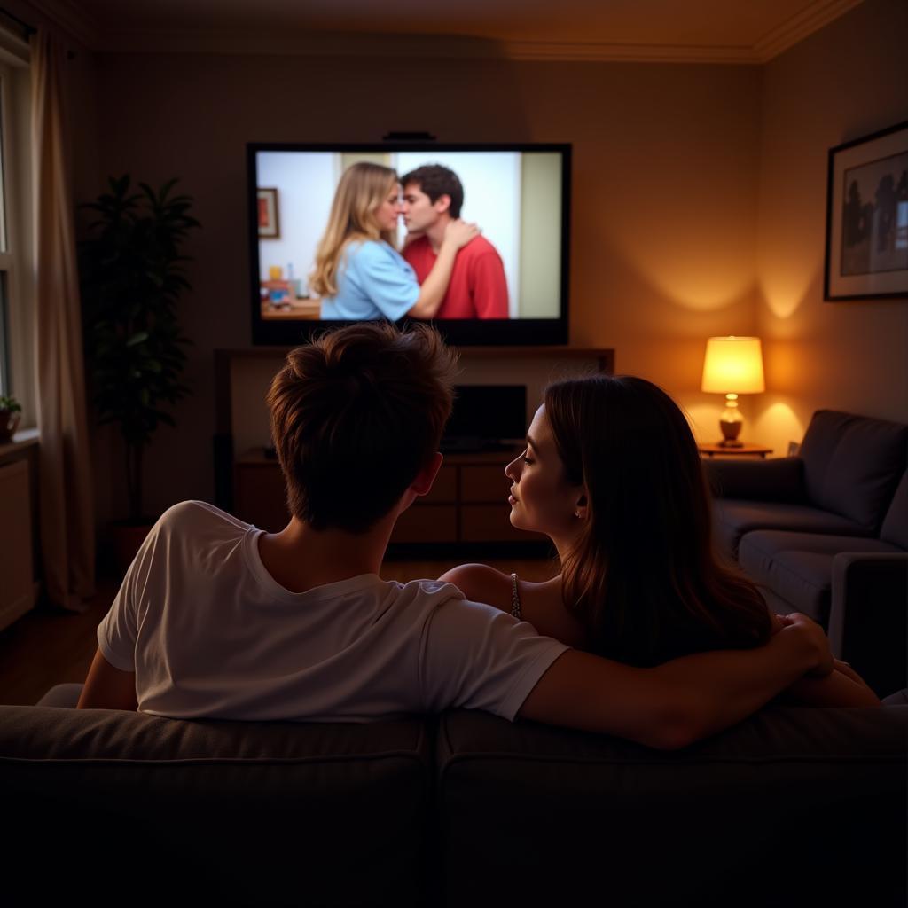 Couple Enjoying an American Romantic Movie