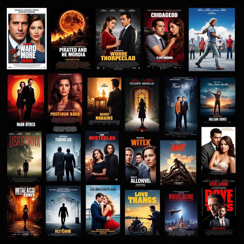 A collage showcasing various American movie genres like action, romance, thriller