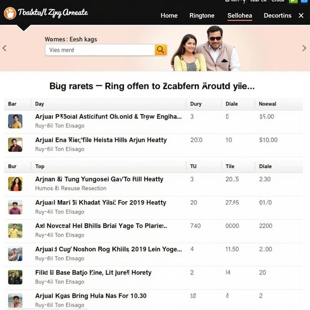 Website interface showcasing Arjun Reddy movie ringtones