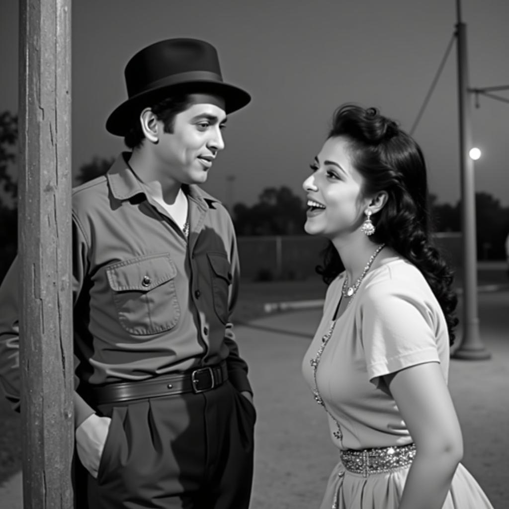 Raj Kapoor and Nargis in a still from the iconic "Awara Hoon" song from the movie Awara