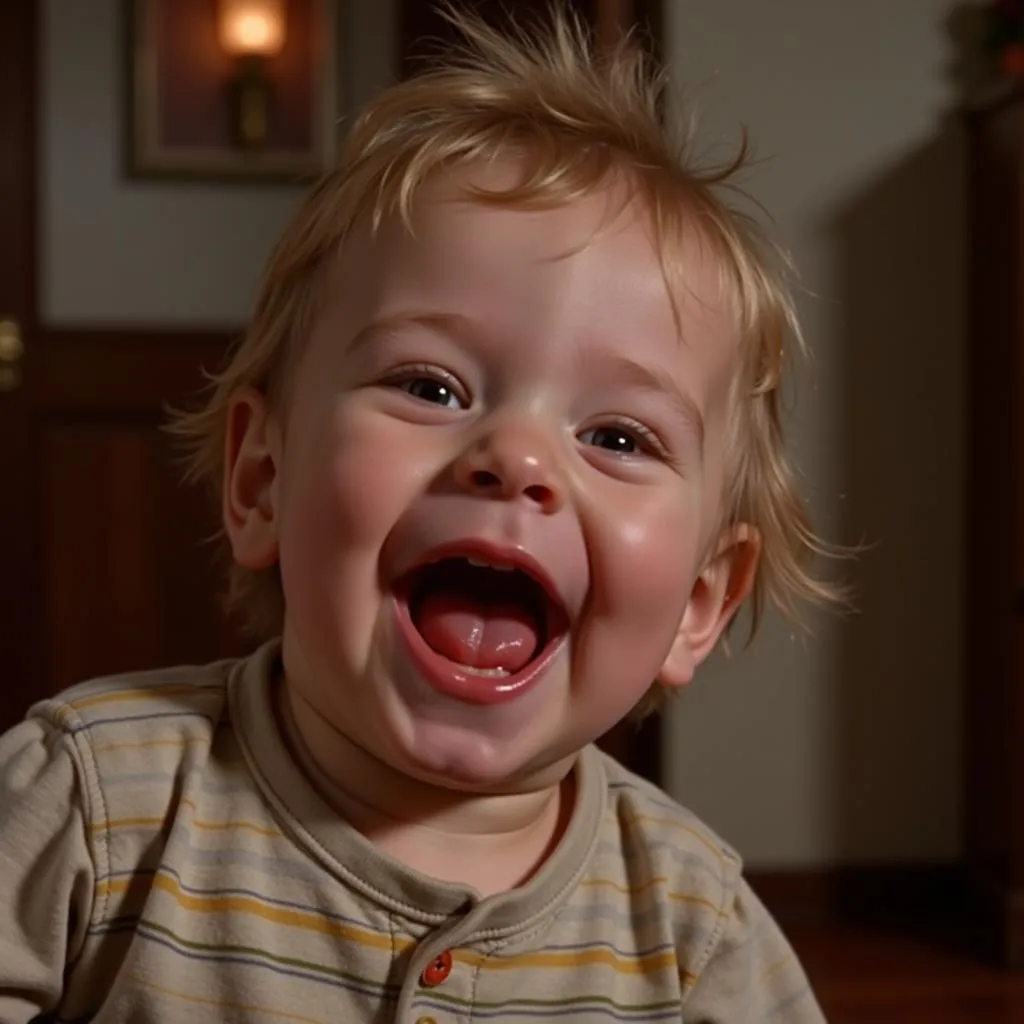 Image of a baby laughing hysterically in a classic movie scene