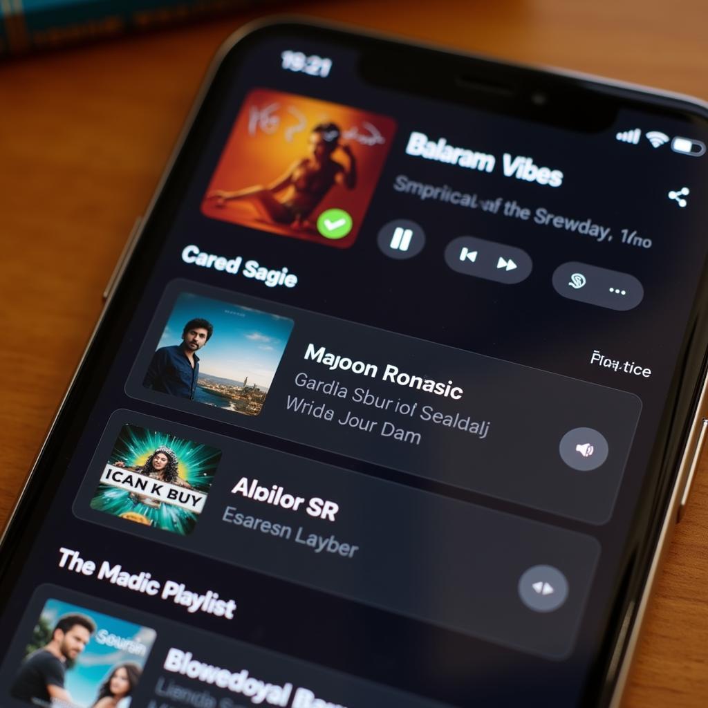 A smartphone displaying a personalized playlist of Balaram movie songs