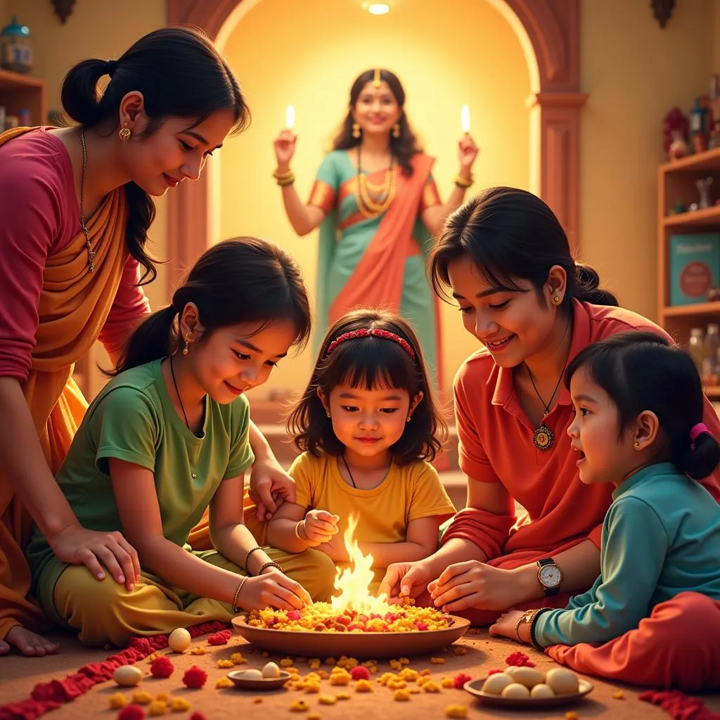 Bengali Family Celebrating Durga Puja