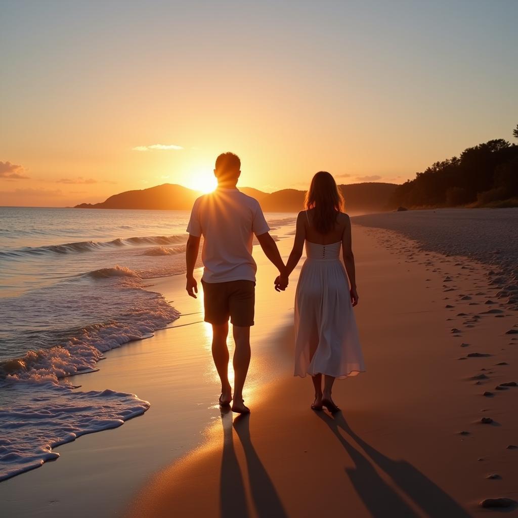 Couple on a secluded beach, reminiscent of Blue Lagoon