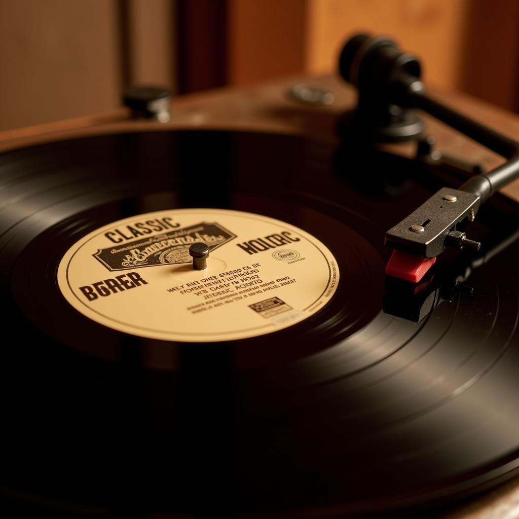 Vintage vinyl record player playing a border movie soundtrack