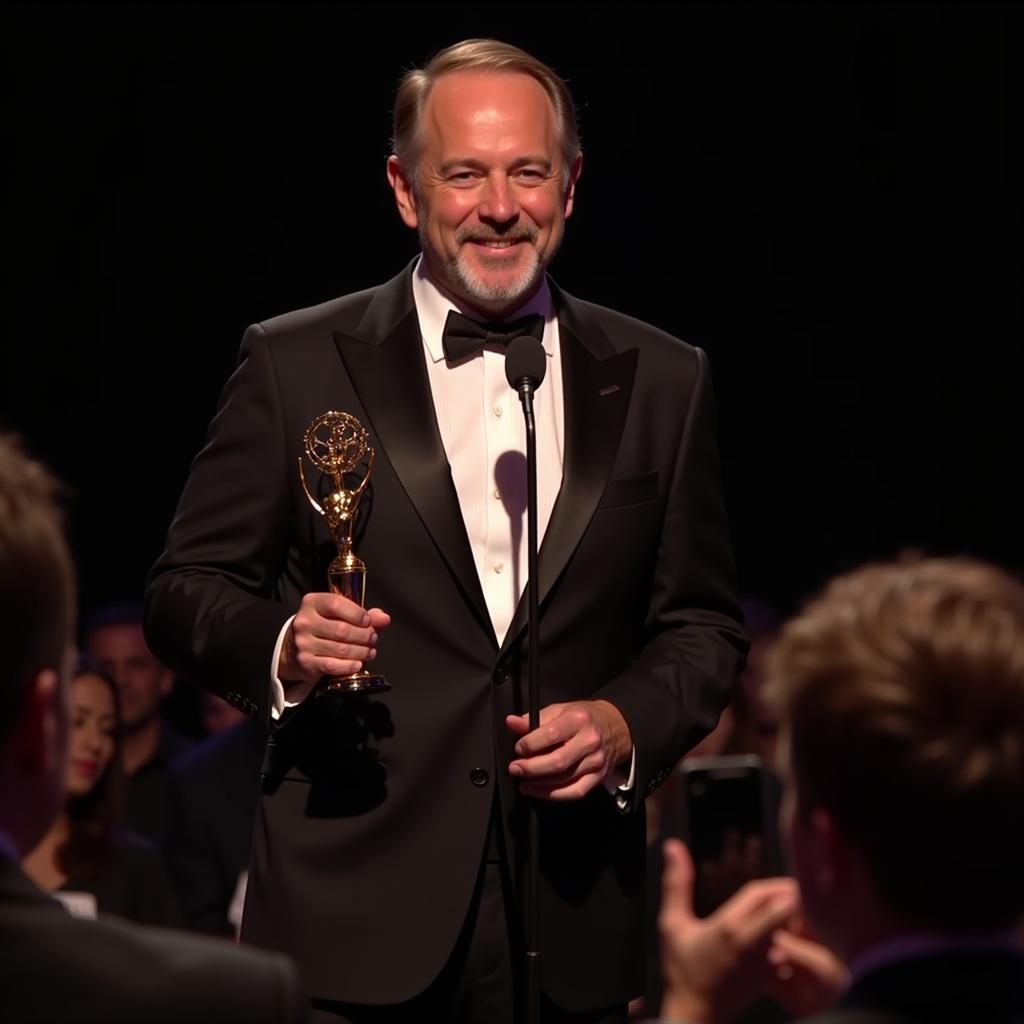 Bruce Venture smiling while accepting a prestigious film award 