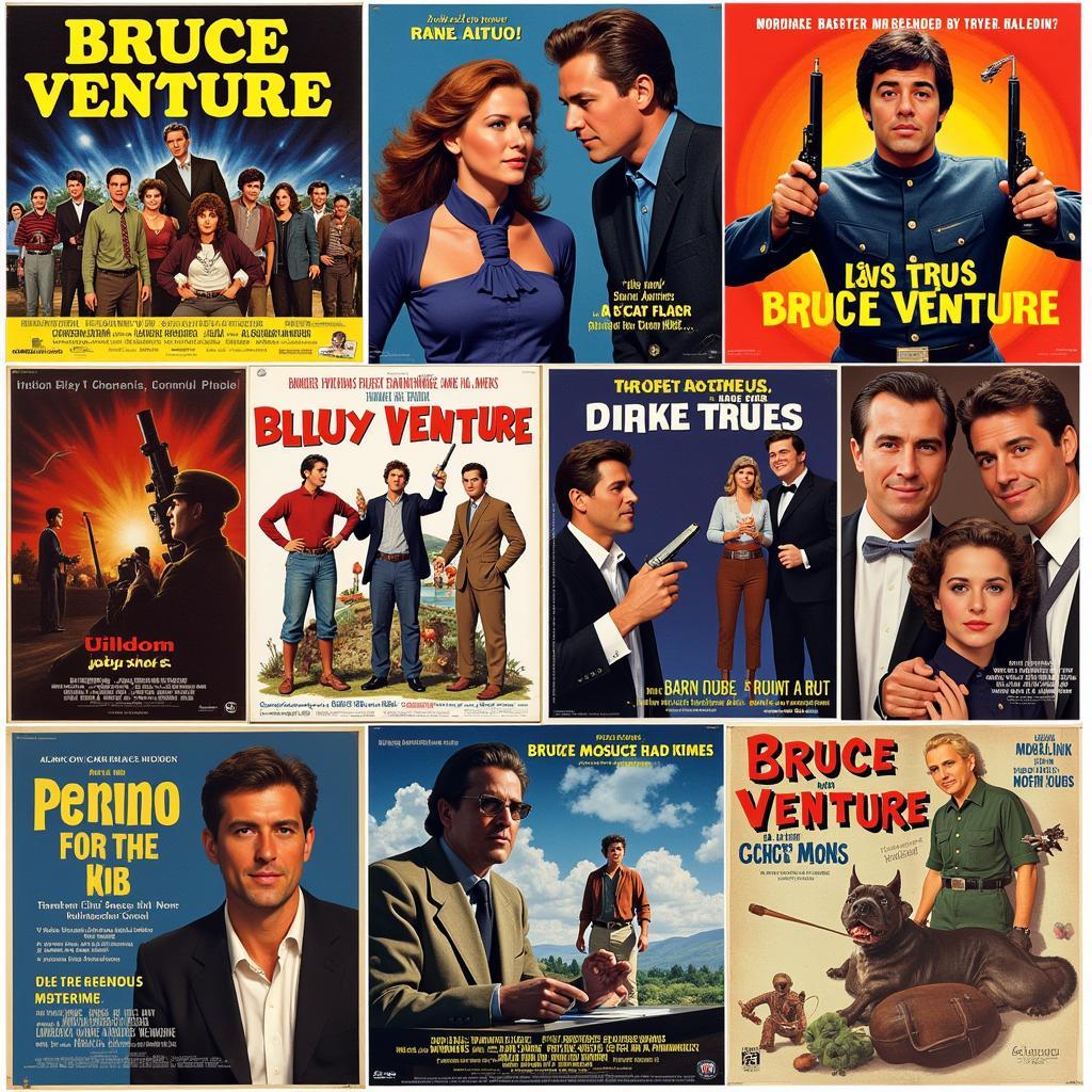 A collage of Bruce Venture movie posters showcasing different genres and characters