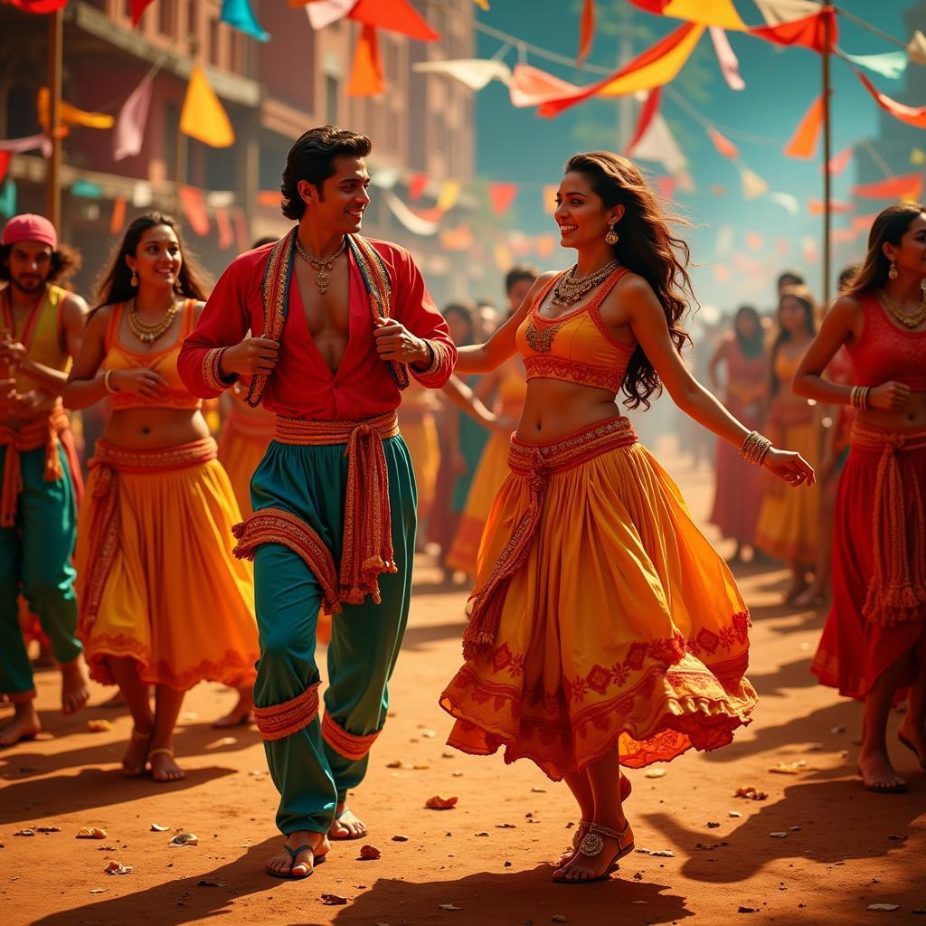  A vibrant still from the Lungi Dance song in Chennai Express 