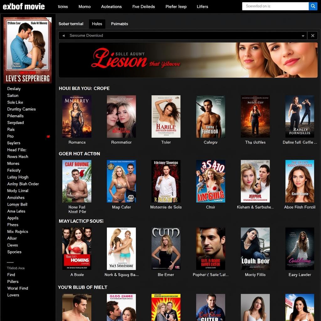 A user browsing through different categories of adult movies online