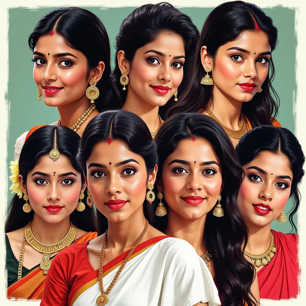 A collage featuring classic and modern Tamil movie stars, highlighting the changing trends in beauty standards and fashion.