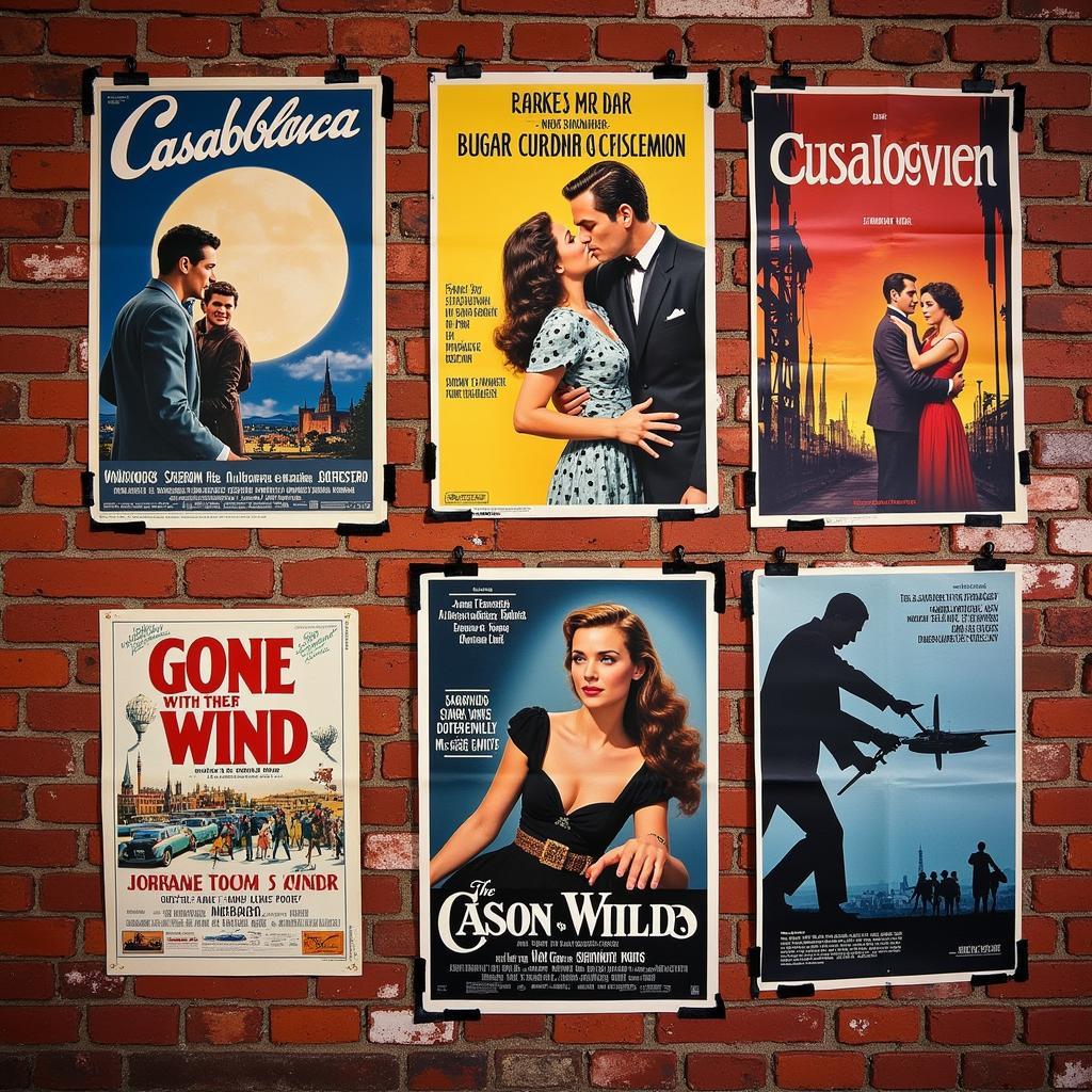 Classic Movie Posters on a Brick Wall