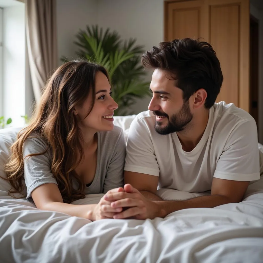 Husband and Wife Talking Openly in Bed