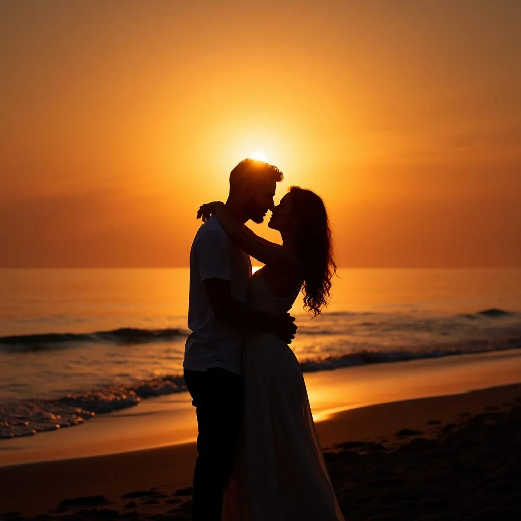 Couple Embracing on Beach