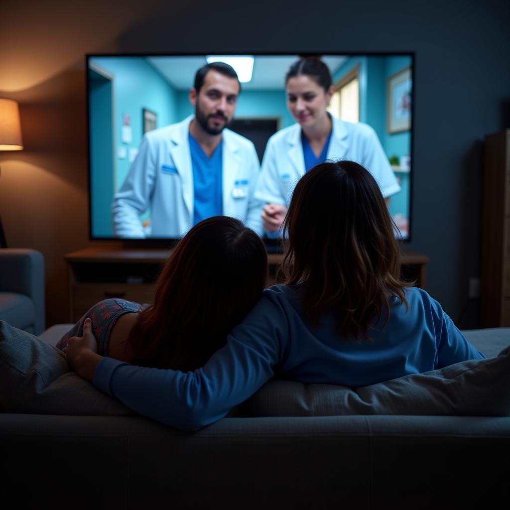 A couple enjoying a movie night at home.