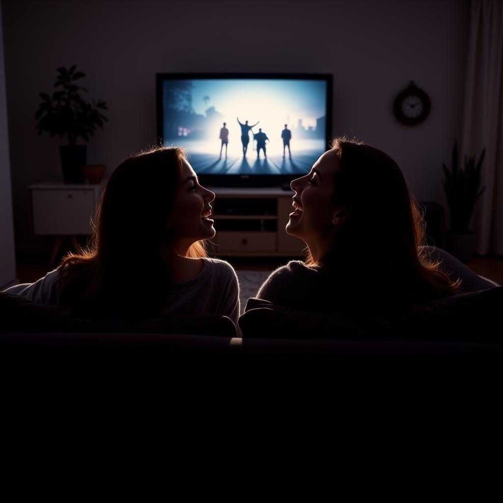 Couple enjoying a movie night at home