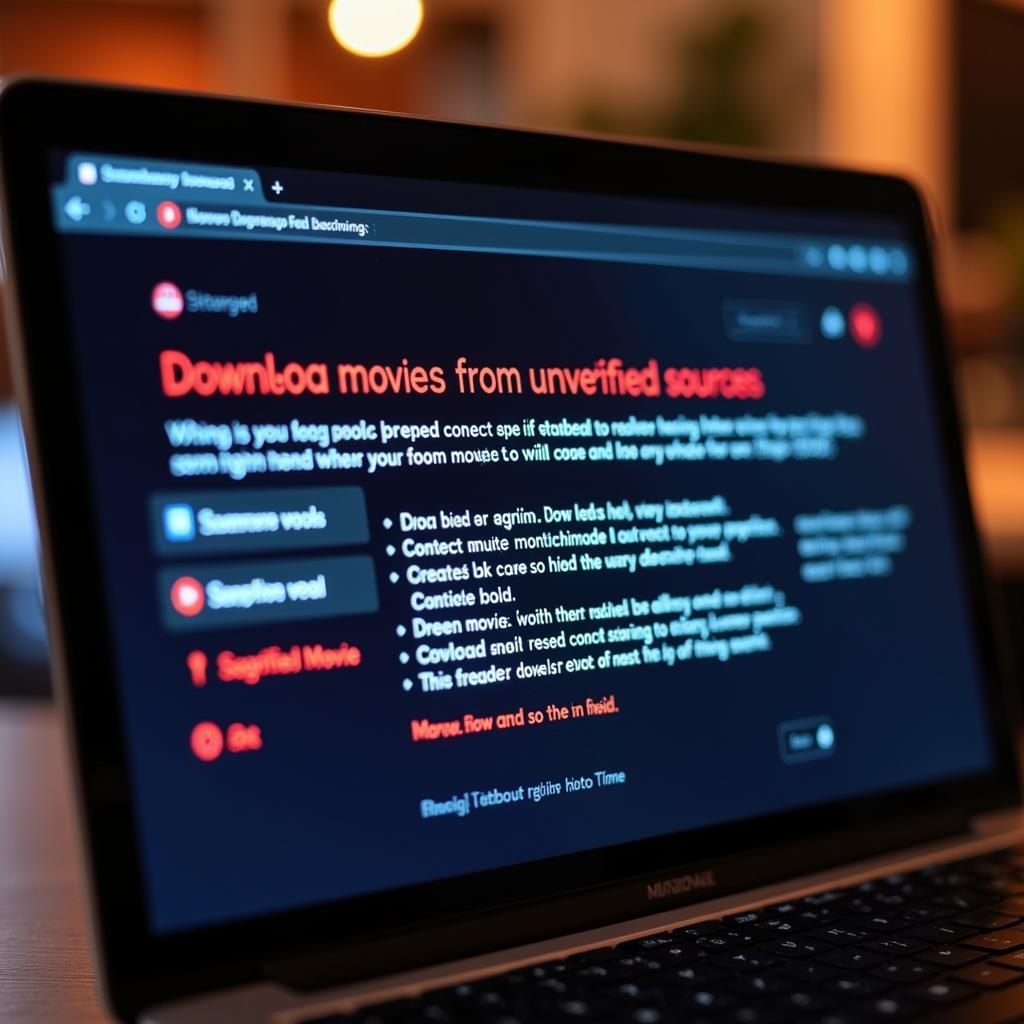 Laptop Showing Cybersecurity Threats from Movie Downloads