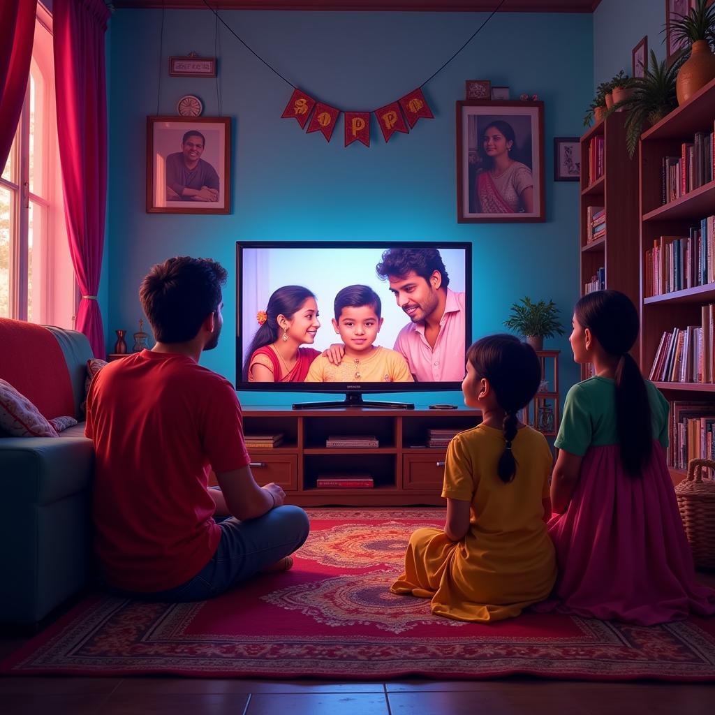 Family enjoying a Bhojpuri movie during Damsharas