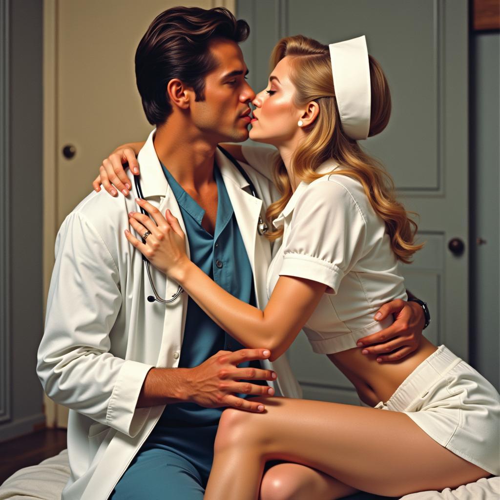 Steamy movie poster featuring a doctor and nurse in an embrace.