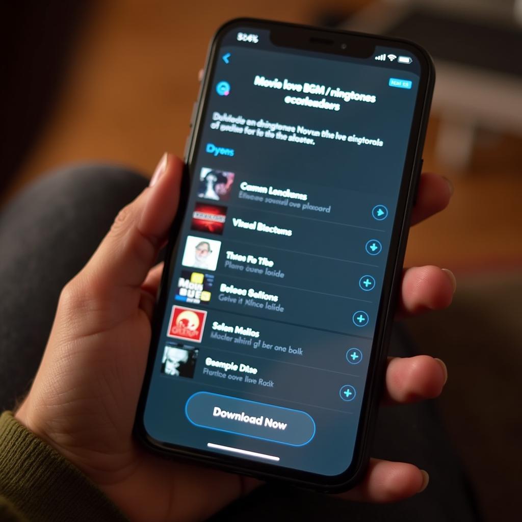 Person downloading a movie love BGM ringtone on their phone