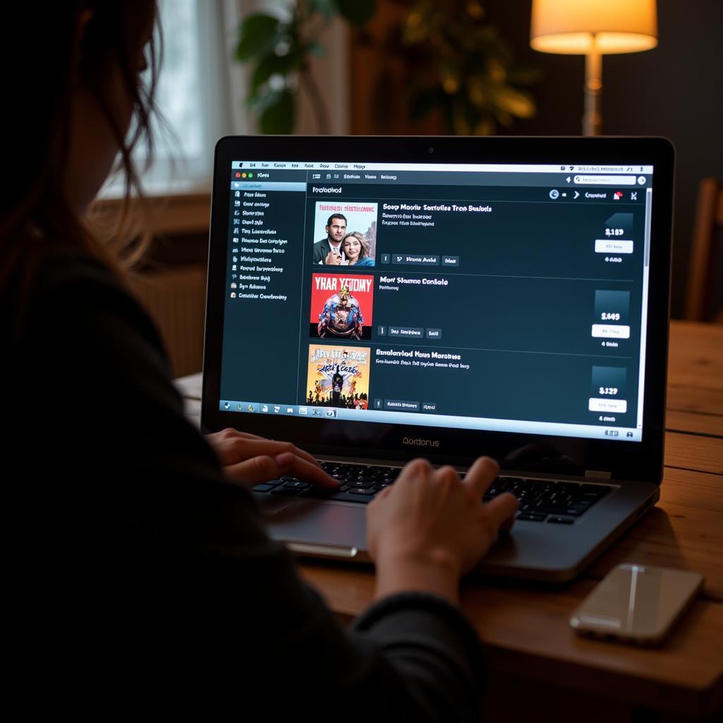 A person downloading a movie soundtrack on their laptop.