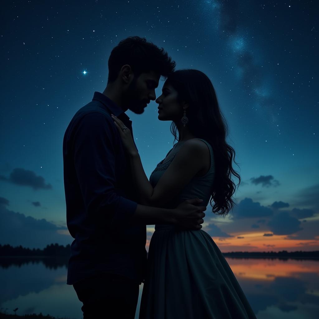 Couple embracing under a starlit sky