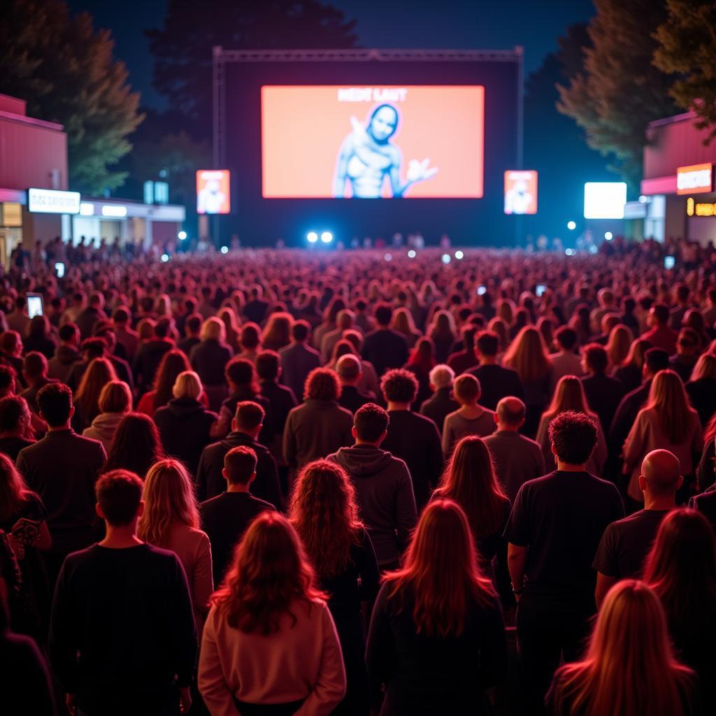 A crowd gathered for an exploitation film festival.