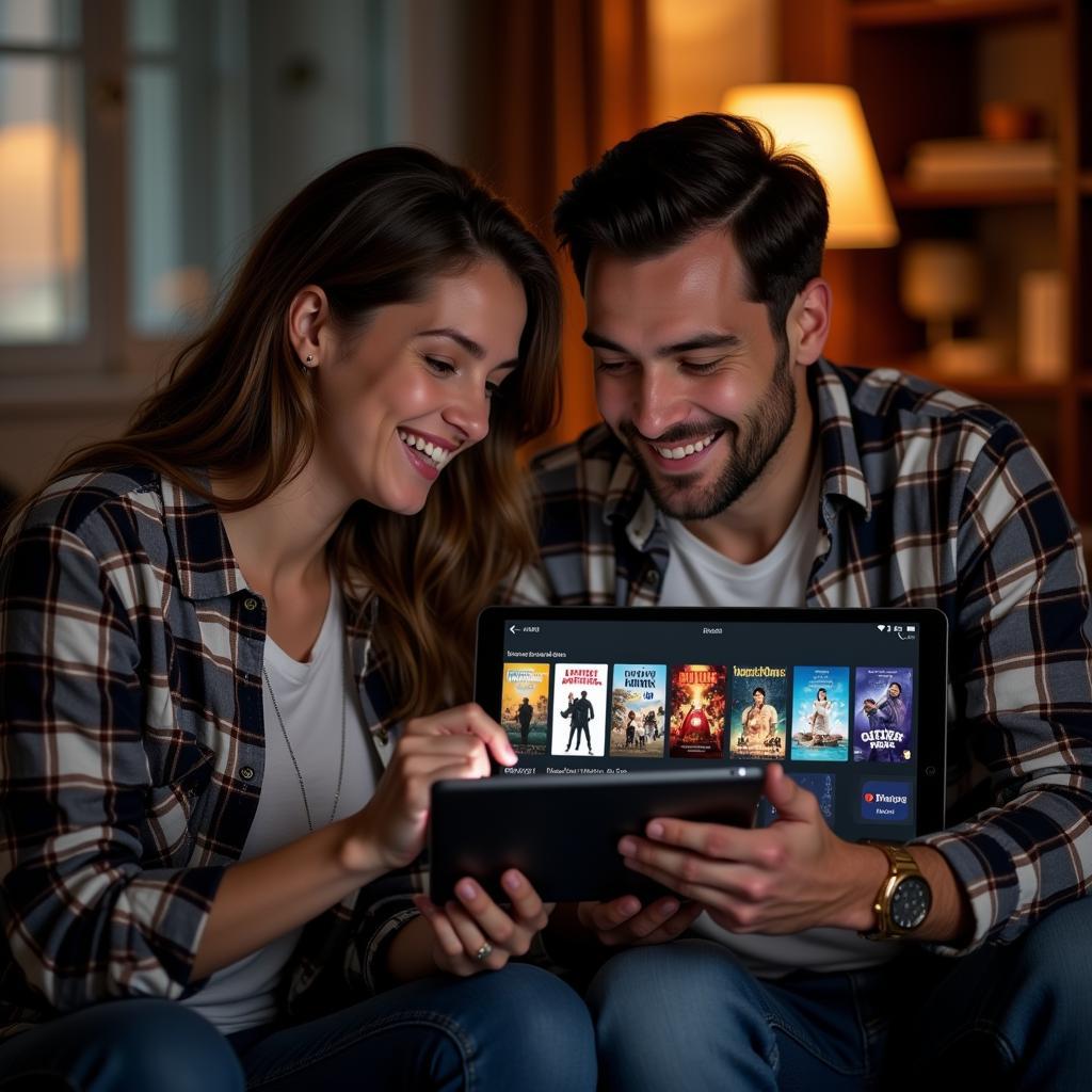 Couple browsing movie genres online