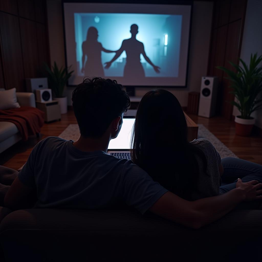 Couple watching a movie on a laptop