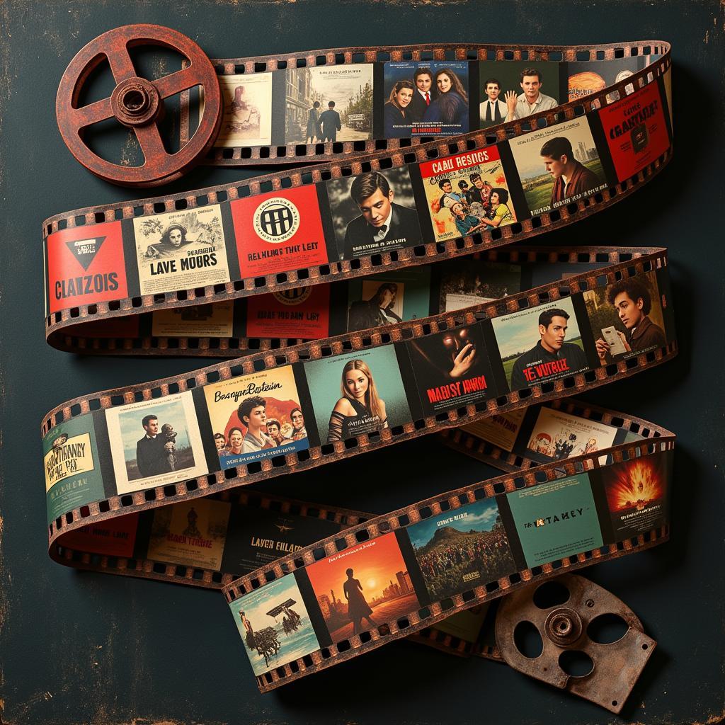 Diverse film genres on a vintage film reel