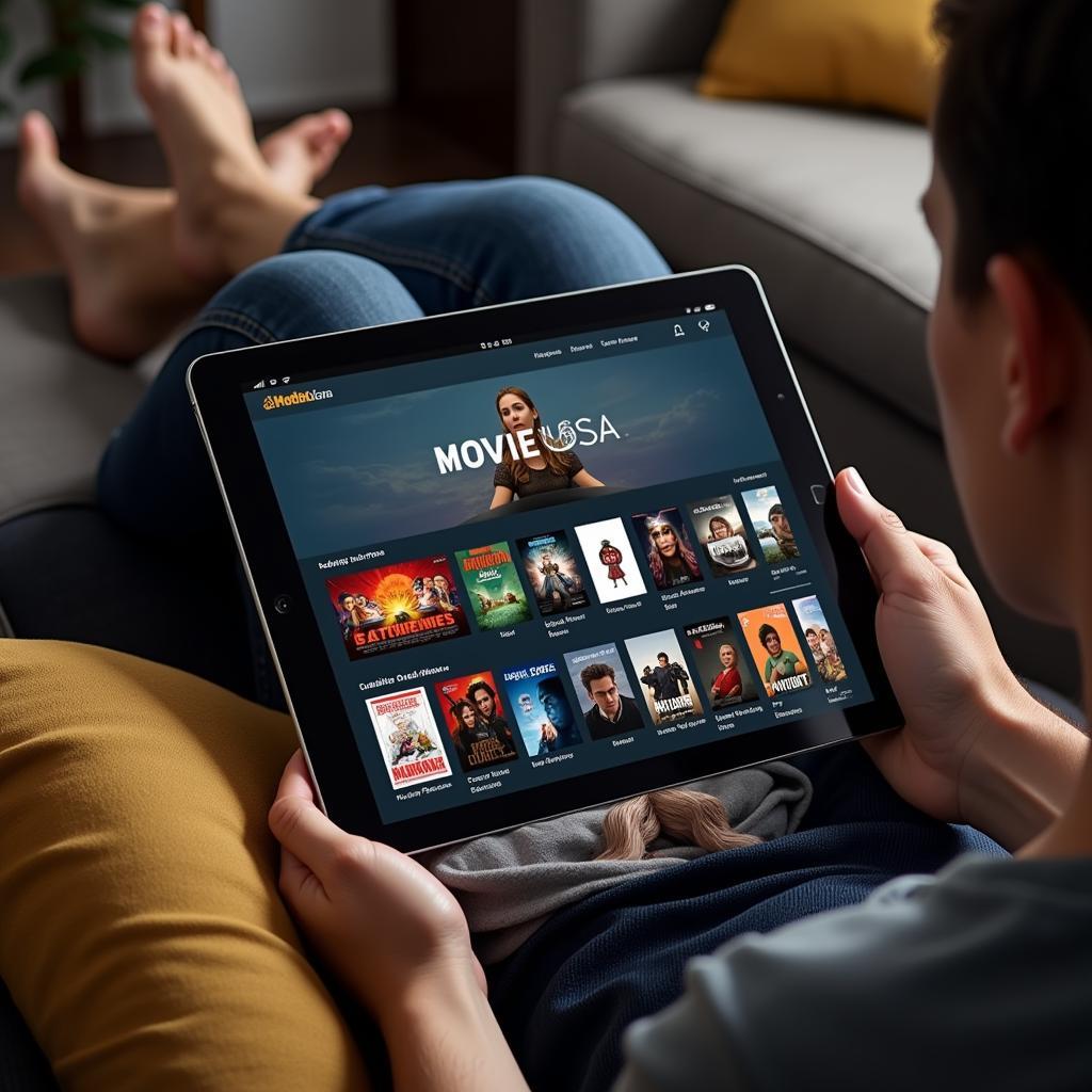 Movie USA Full HD website homepage on a tablet