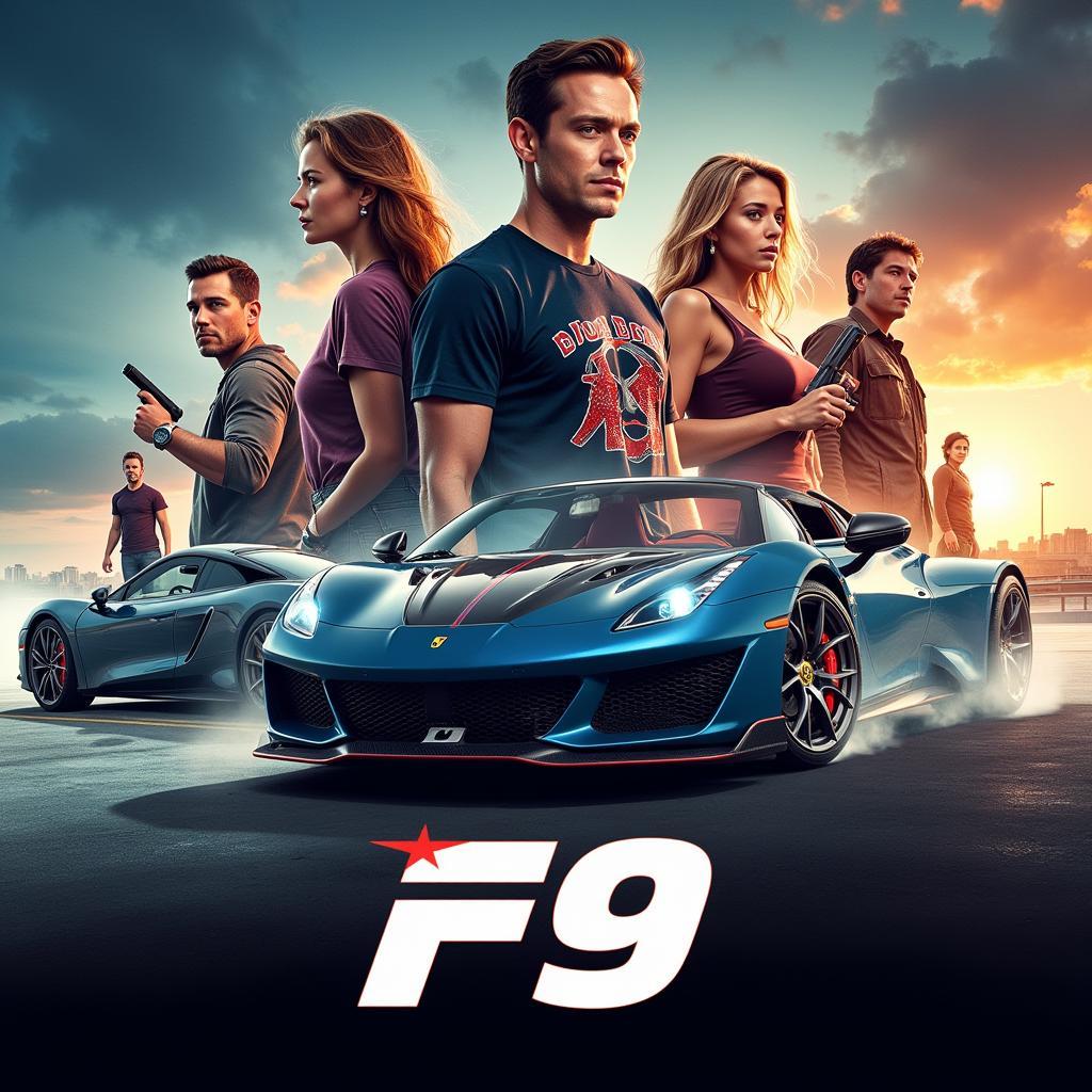 F9 movie poster featuring the main characters and cars