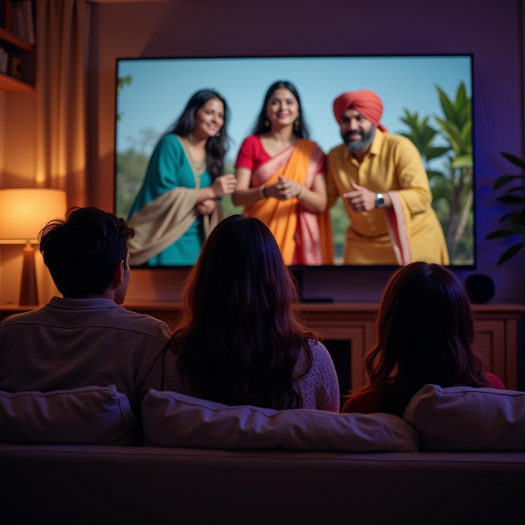 Family Enjoying Hindi Movie on TV