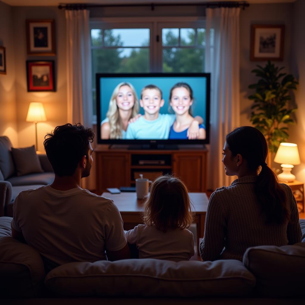 Family enjoying movie on TV