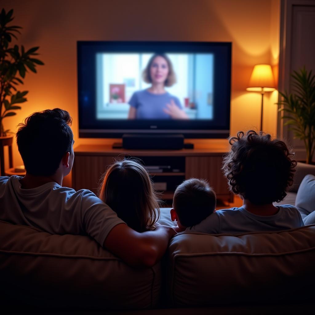 Family Enjoying Movie on TV