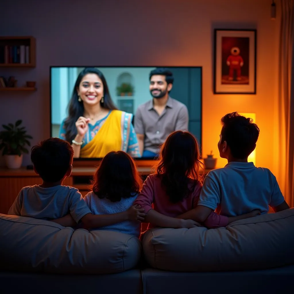 Family Watching Tamil Movie on TV