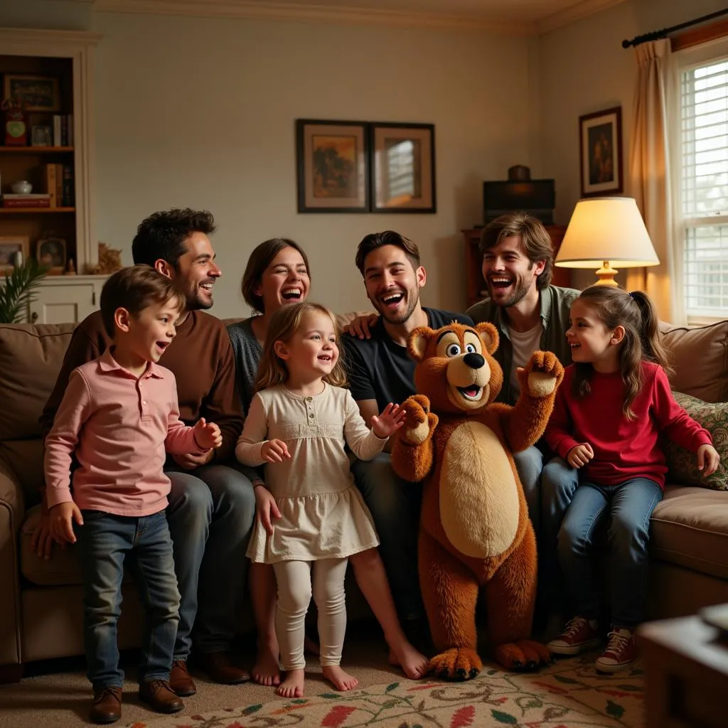 Family enjoying Yogi Bear movie songs together