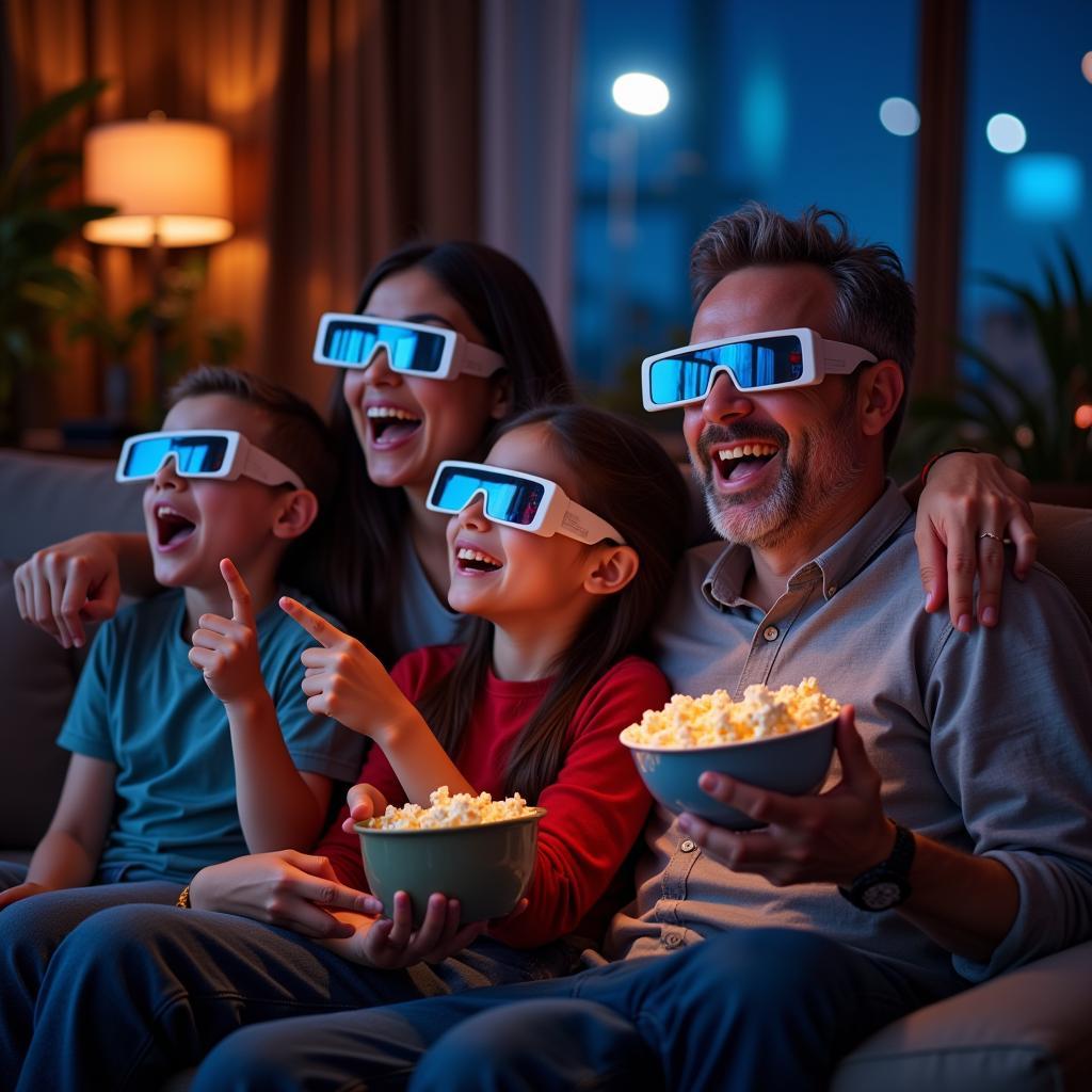 A family enjoying a 3D movie night