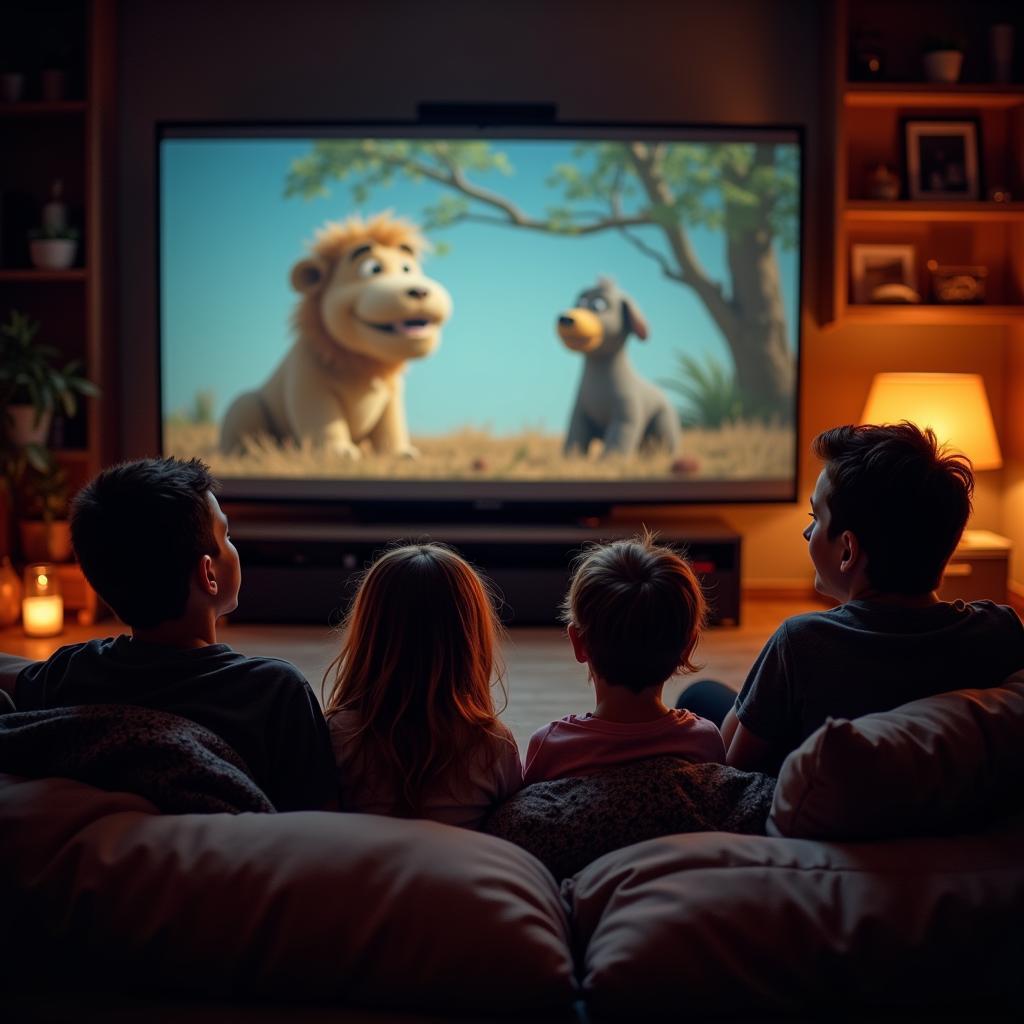 A family enjoys animal movie night