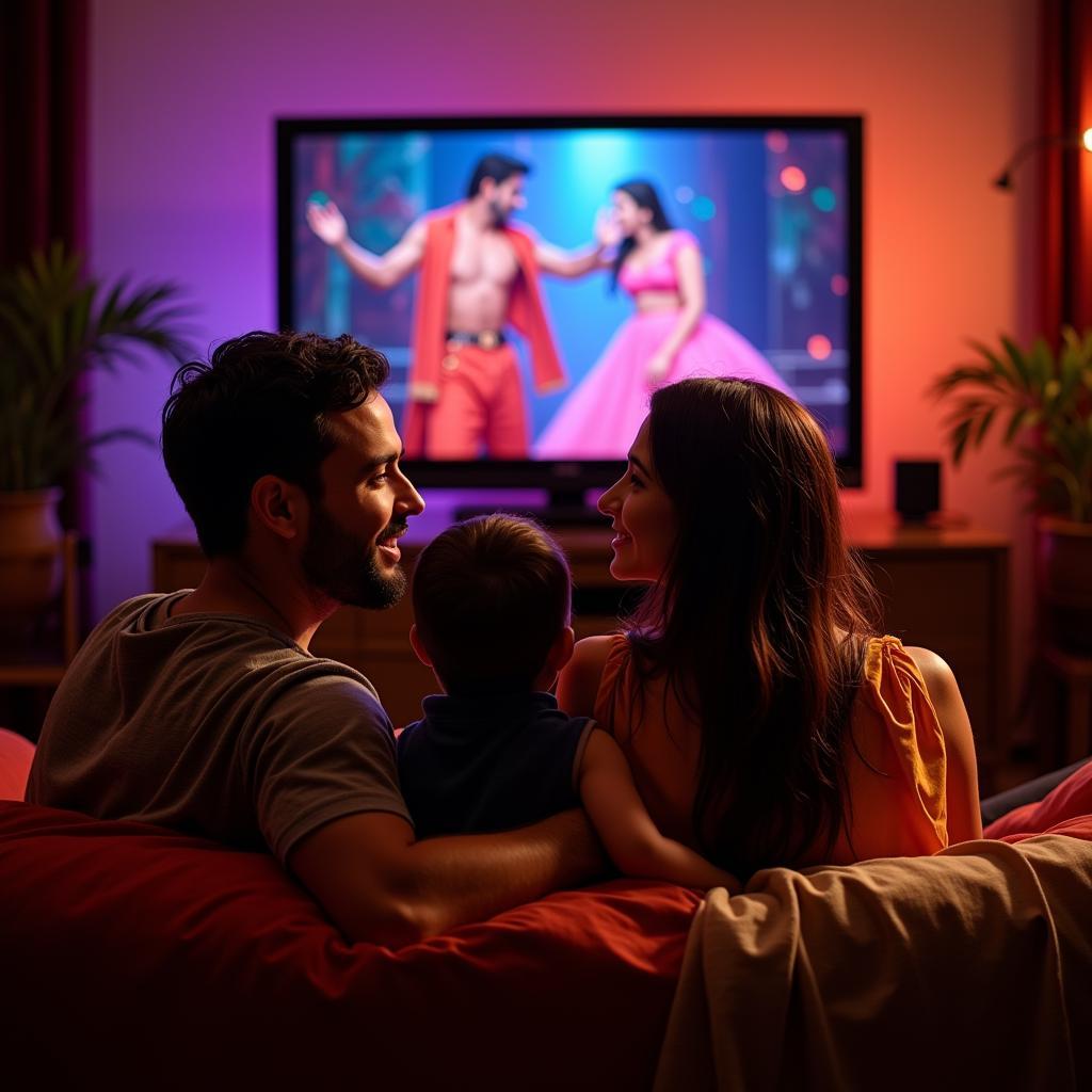 Family enjoying a Bollywood movie together