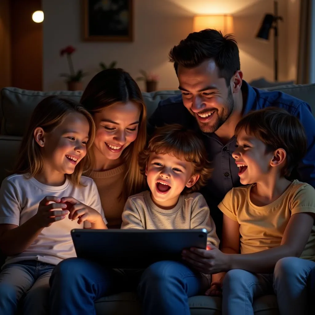 Family Watching Movie on Tablet