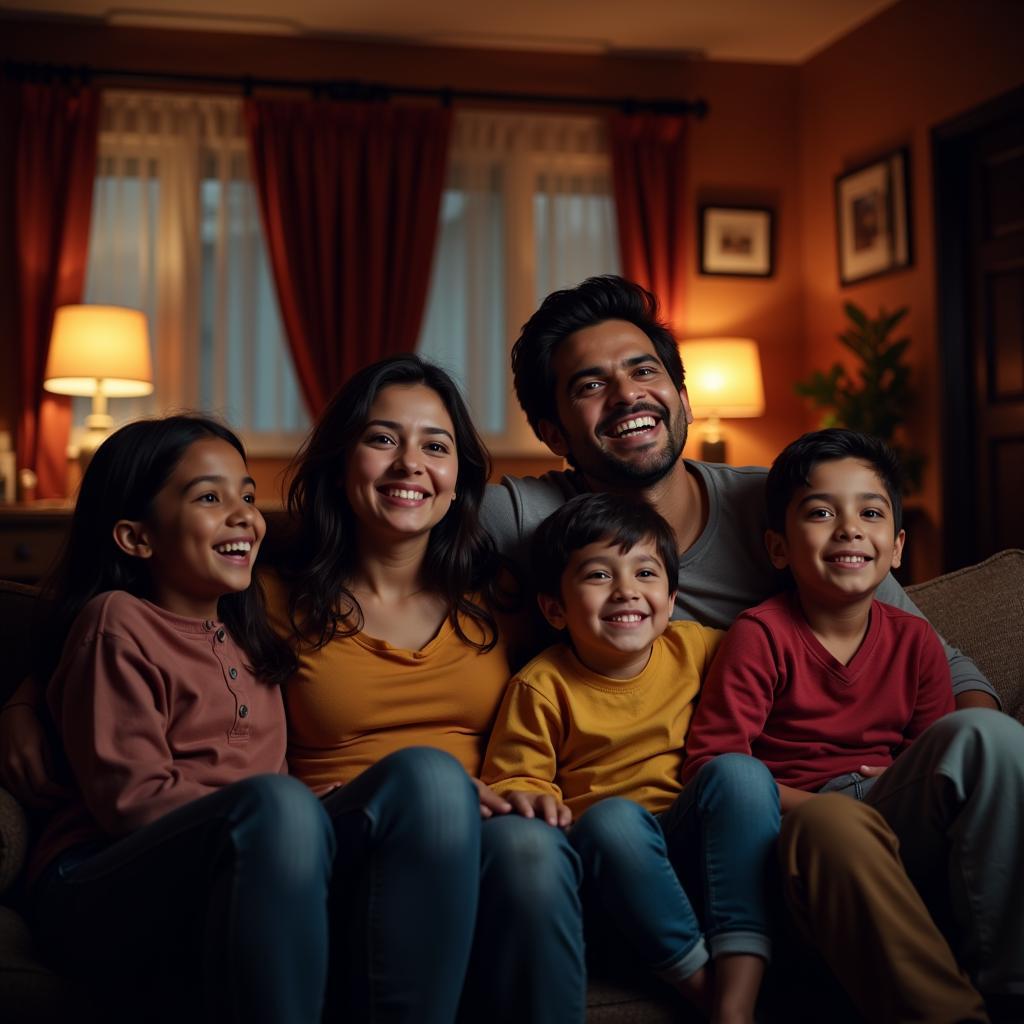 A family enjoying a Bollywood movie on Zee Cinema