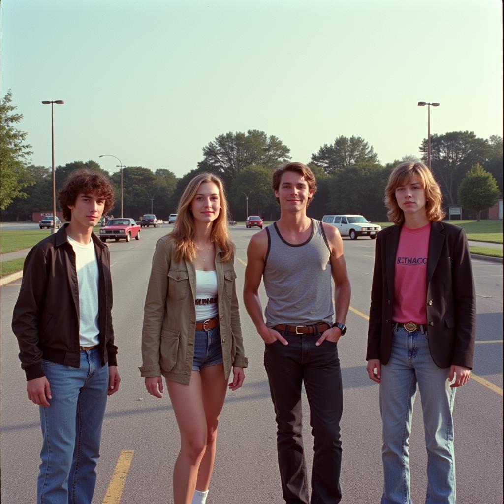 Teenage characters hanging out in a parking lot