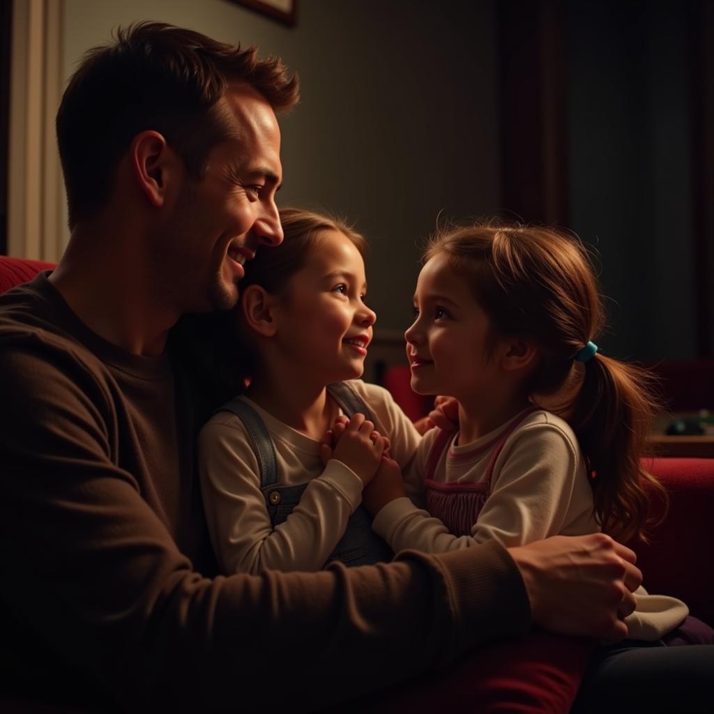 Father and daughter share a heartwarming moment in a movie scene