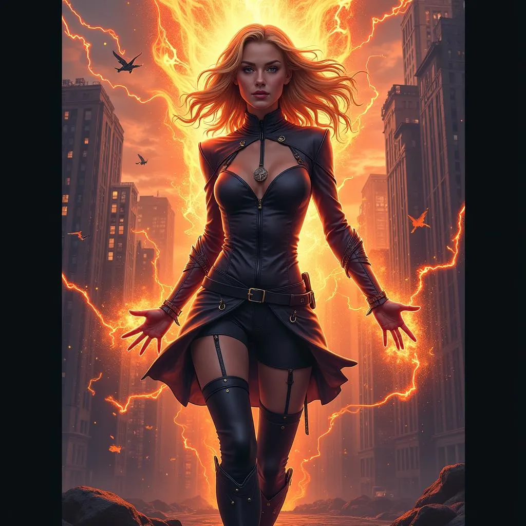 A movie poster featuring a female action hero with supernatural abilities