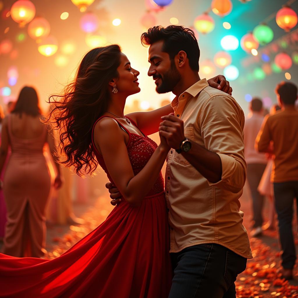 A still from Fidaa showcasing a lively dance sequence set in a village fair