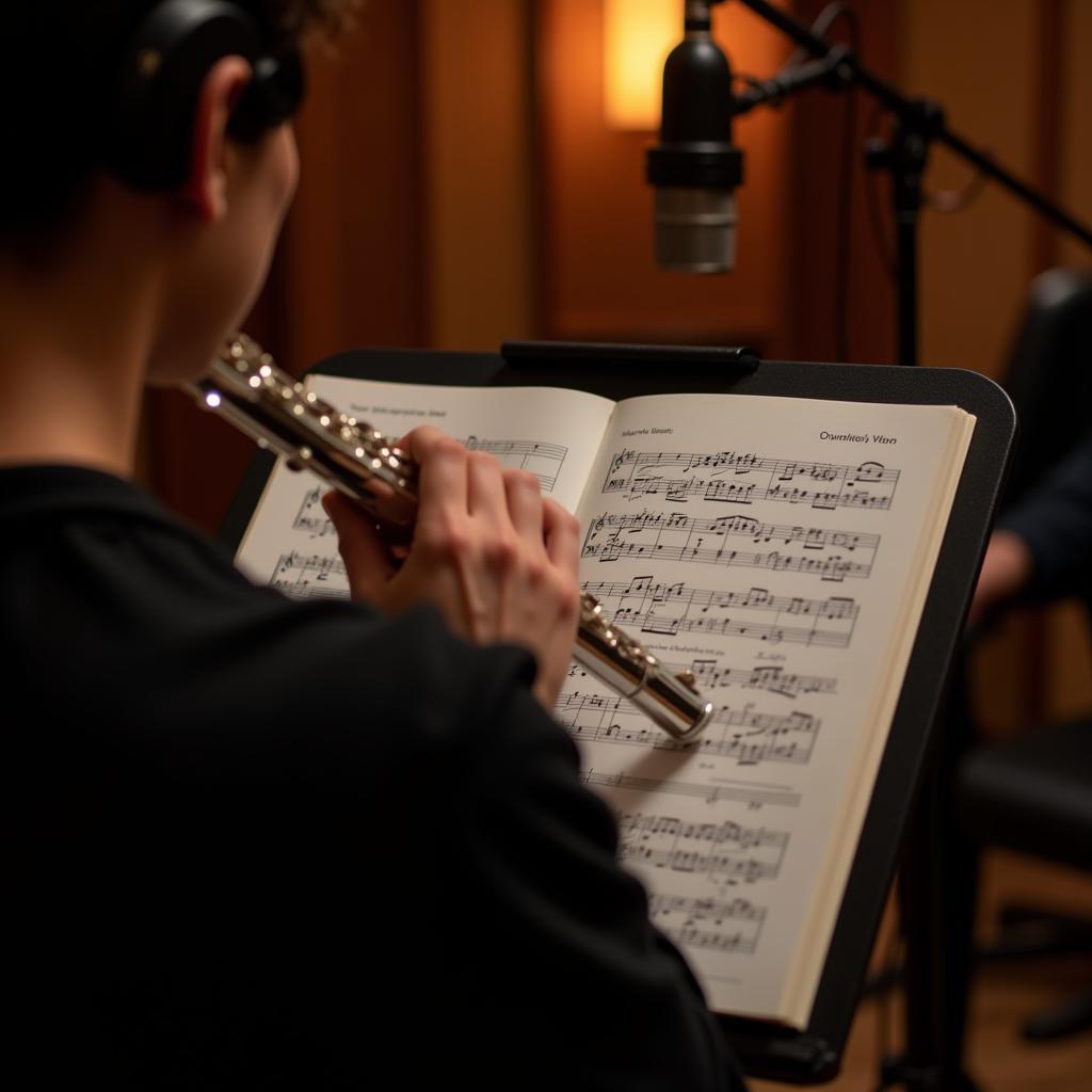 Flute Player in a Movie Soundtrack Recording Studio