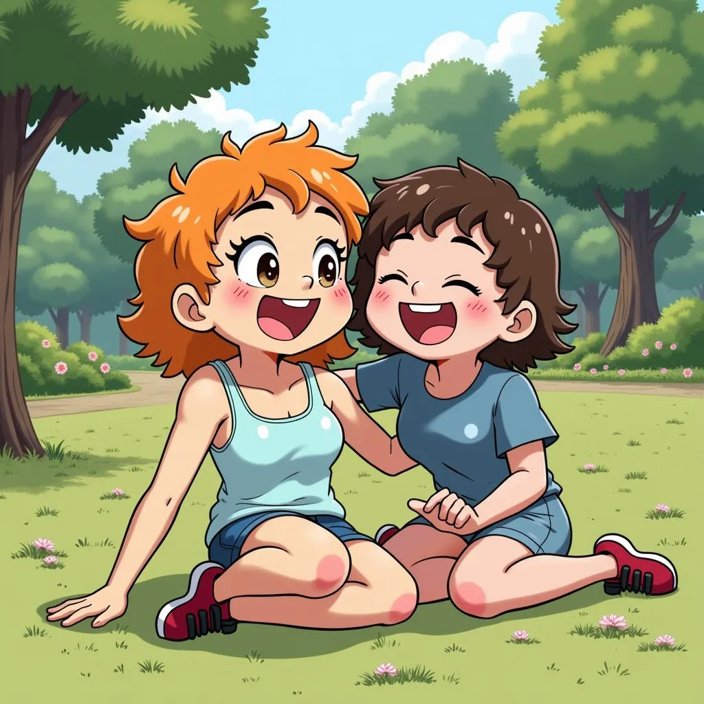 Friends sharing laughter in the park