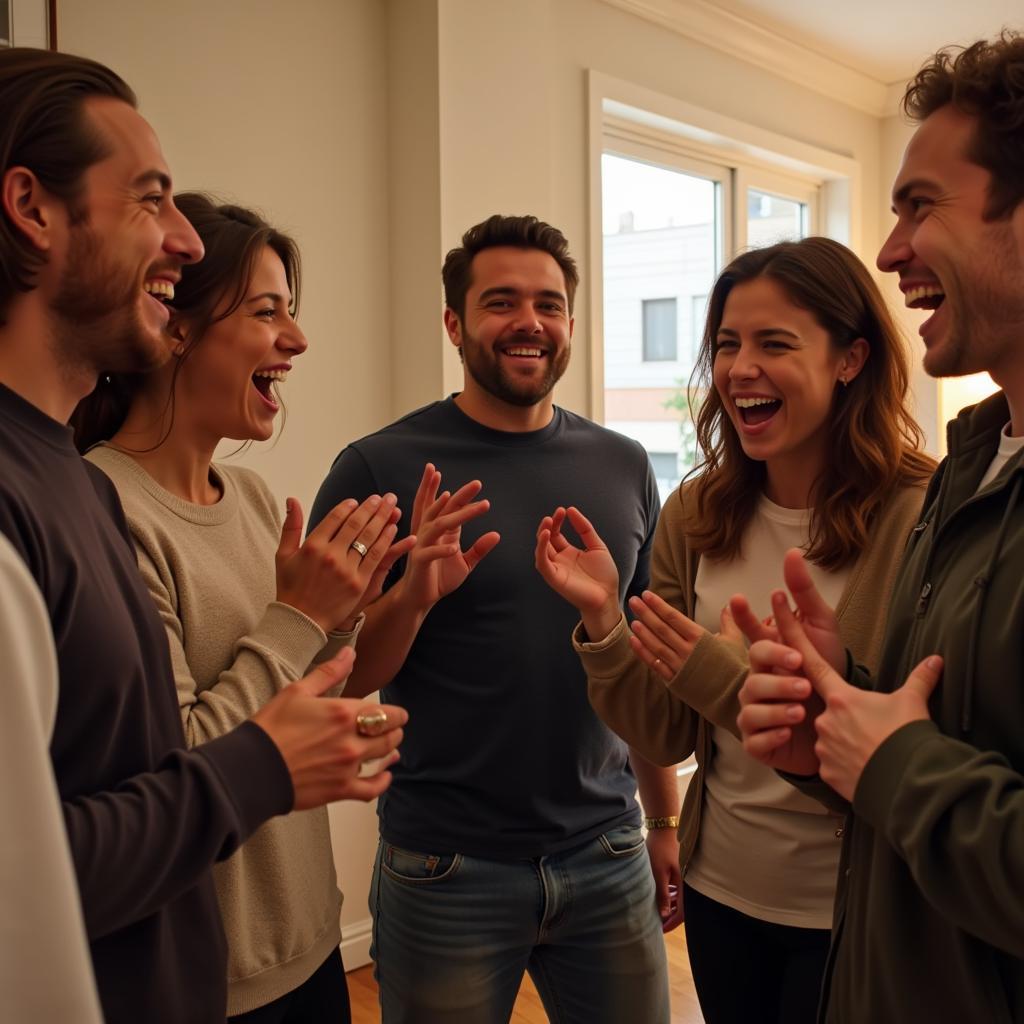 Friends enjoying a game of dumb charades