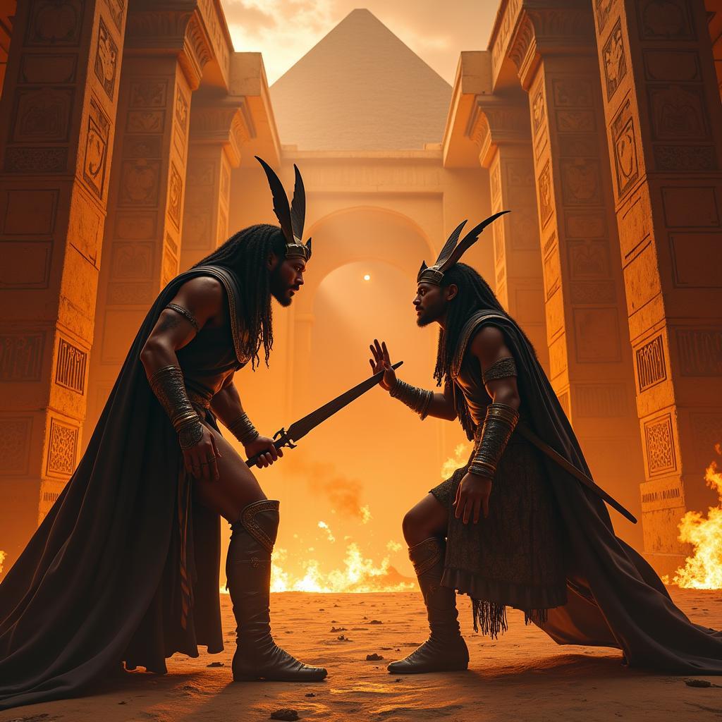 Gods of Egypt: Set and Horus in an epic battle scene.